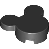 Black LEGO brick shaped like Mickey Mouse's head, featuring a main round part with two smaller round parts for ears.