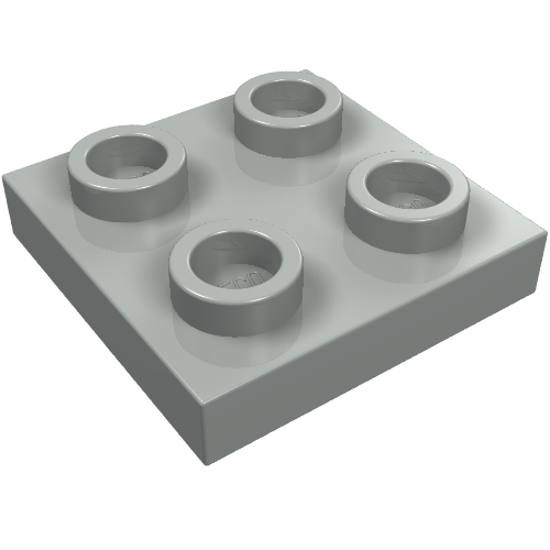 Light grey LEGO 8 Plate, Modified 2 x 2 with four studs visible on top.