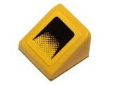Yellow LEGO slope 30 1x1x2/3 brick with a black, solid and halftone car air intake pattern.