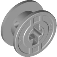 Gray LEGO String Reel 2 x 2 x 1 Drum, a spool-like piece with a central axle hole and 'LEGO' on one flange.