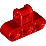 Red LEGO Technic Axle and Pin Connector Perpendicular Triple with four axle holes and one pin hole.