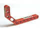 Red L-shaped LEGO Technic modified bent thick liftarm 1x11.5 with Octan and taillight pattern stickers.