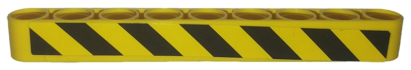 Yellow LEGO Technic Liftarm Thick 1x9 with black and yellow danger stripes pattern on its side.