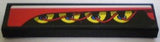 LEGO 1x4 black tile with red top and four yellow cylinder heads with blue centers and red wires pattern for model right side.