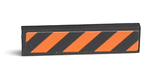 LEGO Tile 1x4 element, black with orange diagonal danger stripes sticker pattern, for Set 7738.