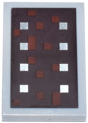 Tile 2 x 3 with Reddish Brown and Silver Squares on Dark Brown Background Pattern (Minecraft Shield)