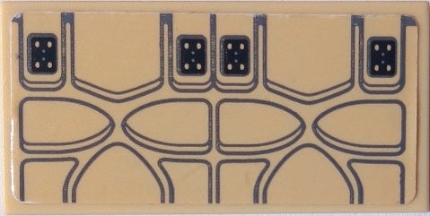Light tan LEGO 2x4 tile showing a dark grey Star Wars Millennium Falcon seat cushion pattern with black details.