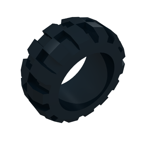 Dark gray LEGO Tire 20 x 30 Solid Balloon (2857) with a chunky, diagonal tread pattern, viewed at an angle.