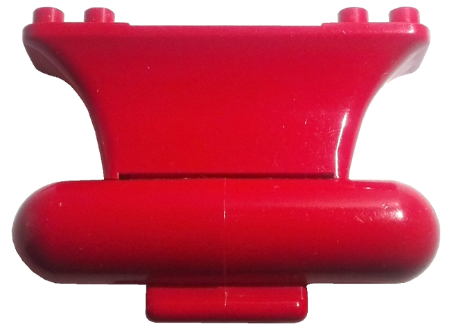 Red LEGO x149 boat keel piece, weighted 8 x 2 x 4, featuring top studs, curved sides, and a rounded base.