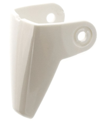 White LEGO Technic Throwbot Visor, part x209, featuring a U-shape, tapered front, and two attachment holes.