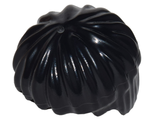 A shiny black LEGO minifigure hair piece, short and styled like a bowl cut, seen from a slight angle.