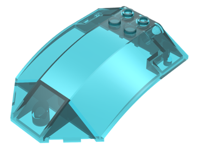 Transparent teal LEGO x224 windscreen, 8x6x2, curved with sloped sides and studs.