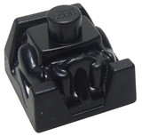 A black LEGO x351 Racers Driver body piece, featuring a single stud with 'LEGO' on top, molded arms, and a recessed base.