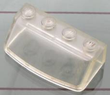 Clear transparent LEGO x453 Windscreen 2 x 4 x 1 Curved Front with four studs on top, viewed from an angle.