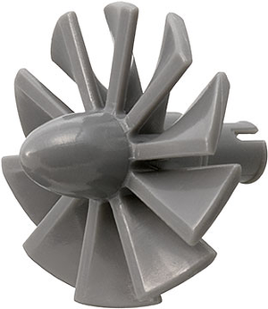 A single grey LEGO x577 engine fan, large with 10 distinct curved blades and a central conical hub.