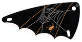 Black LEGO x66px4 plastic 6x12 wing with white spider web, orange spider, and scalloped white edge.