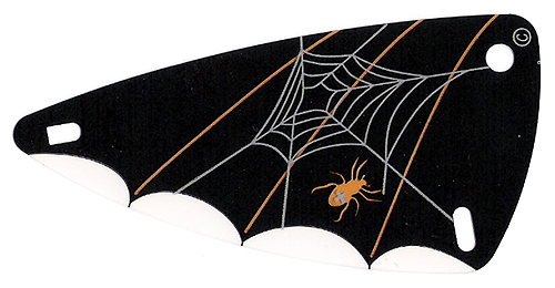 Black LEGO x66px4 plastic 6x12 wing with white spider web, orange spider, and scalloped white edge.