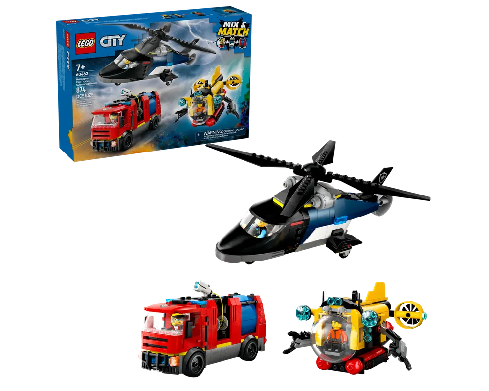 LEGO City 60462 - Helicopter, Fire Truck & Submarine Remix - Authentic LEGO Set Main Image