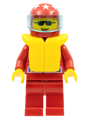 LEGO Minifigure oct036 - Octan - Racing, Red Legs, Red Helmet 7 White Stars, Trans-Light Blue Visor, Life Jacket - Authentic LEGO Minifigure Main Image