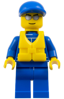 LEGO Minifigure oct056a - Octan - Blue Oil, Blue Legs, Life Jacket with Center Buckle, Blue Short Bill Cap - Authentic LEGO Minifigure Main Image