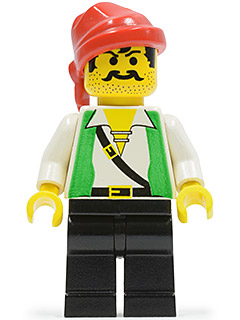 LEGO Minifigure pi051 - Pirate Green Vest, Black Legs, Red Bandana - Authentic LEGO Minifigure Main Image