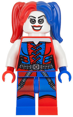 LEGO Minifigure sh0260 - Harley Quinn - Blue and Red Hands and Pigtails - Authentic LEGO Minifigure Main Image