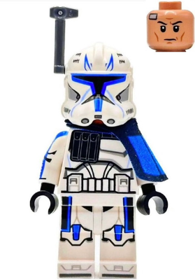 LEGO Star Wars Captain Rex (Phase 2) minifigure sw1315 with blue pauldron, rangefinder, detailed armor, and extra head.