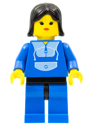 LEGO Minifigure trn014 - Jogging Suit,  Blue Legs with Black Hips, Black Female Hair - Authentic LEGO Minifigure Main Image