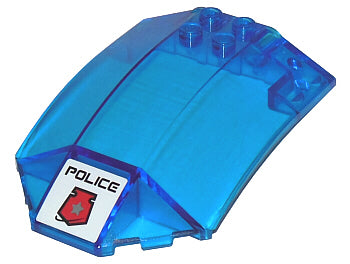 LEGO x224pb009 Windscreen 8 x 6 x 2 Curved Sloped Sides with Black &#39;POLICE&#39; and Red Space Police 3 Badge Pattern (Sticker) - Sets 5974 / 5980 / 5979 - Main Product Image